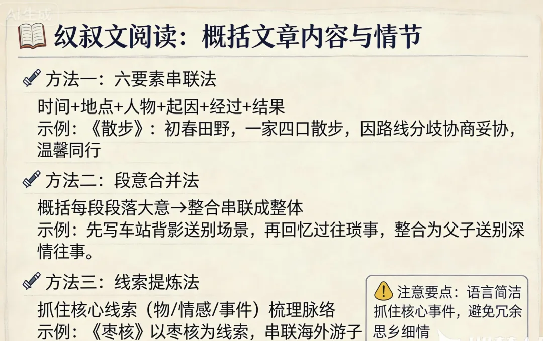 中考语文复习易错集——易错点08记叙文阅读之概括内容与情节(分清是整体概括还是局部概括) 第1张