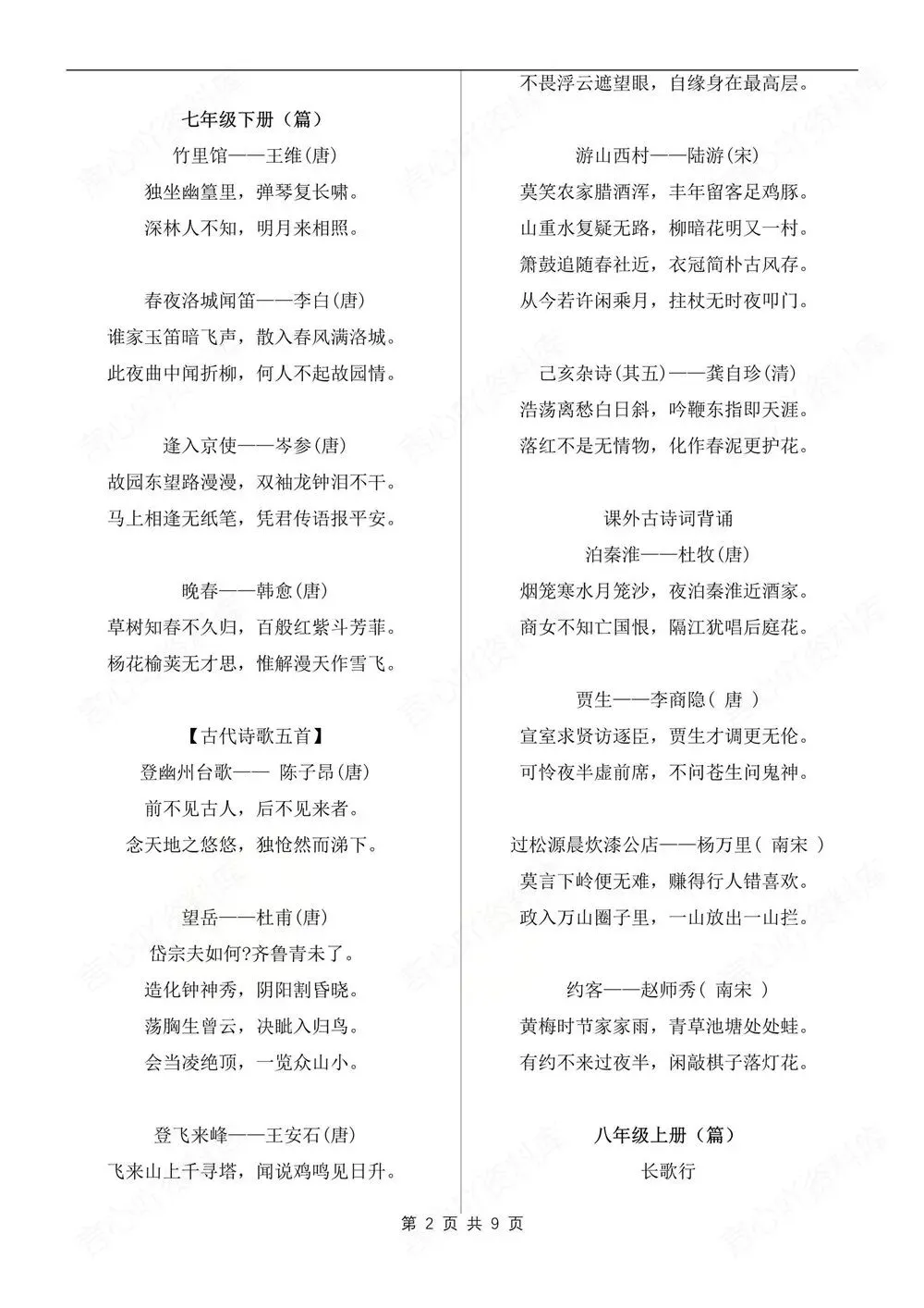 初中语文-中考复习重点必背古诗文汇总 第3张