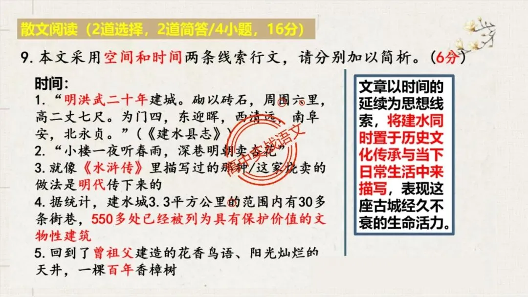 【12篇真题散文】讲透散文十大考点(结构思路+内容要点+形象语言+手法文体+标题意蕴等) 第45张