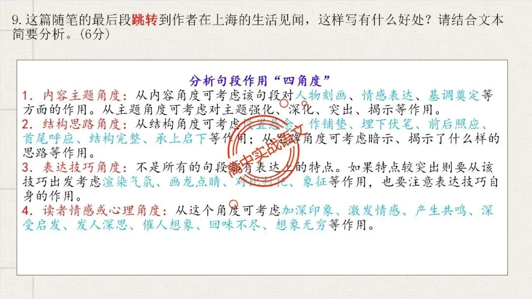 【12篇真题散文】讲透散文十大考点(结构思路+内容要点+形象语言+手法文体+标题意蕴等) 第56张
