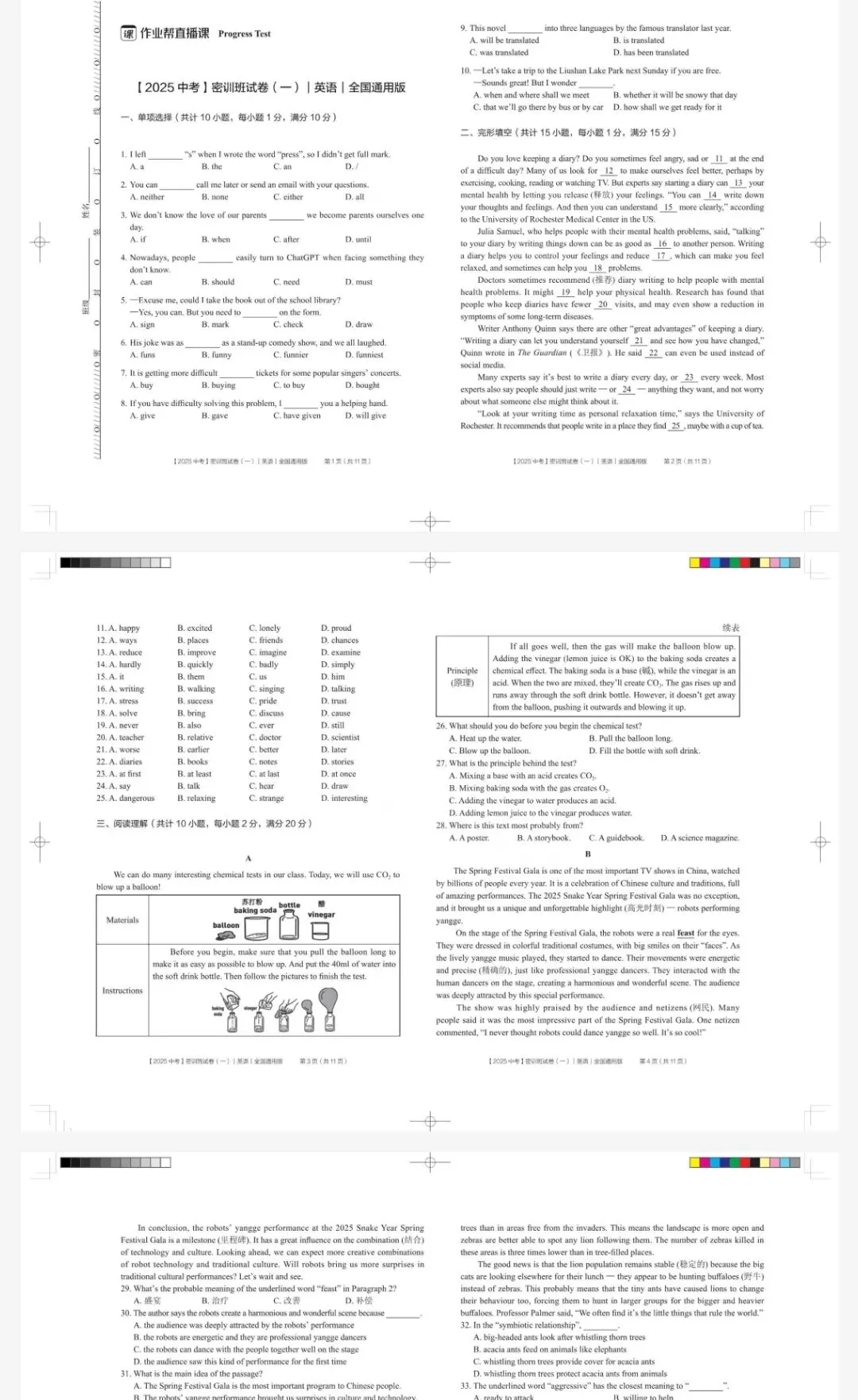 2026《中考密训试卷》语文/数学/英语/物理/化学 全国通用,可下载 第2张