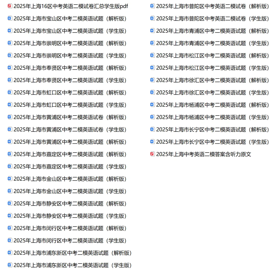 【全】2025年上海16区中考英语二模试卷&语法&听力&题型汇编 第4张
