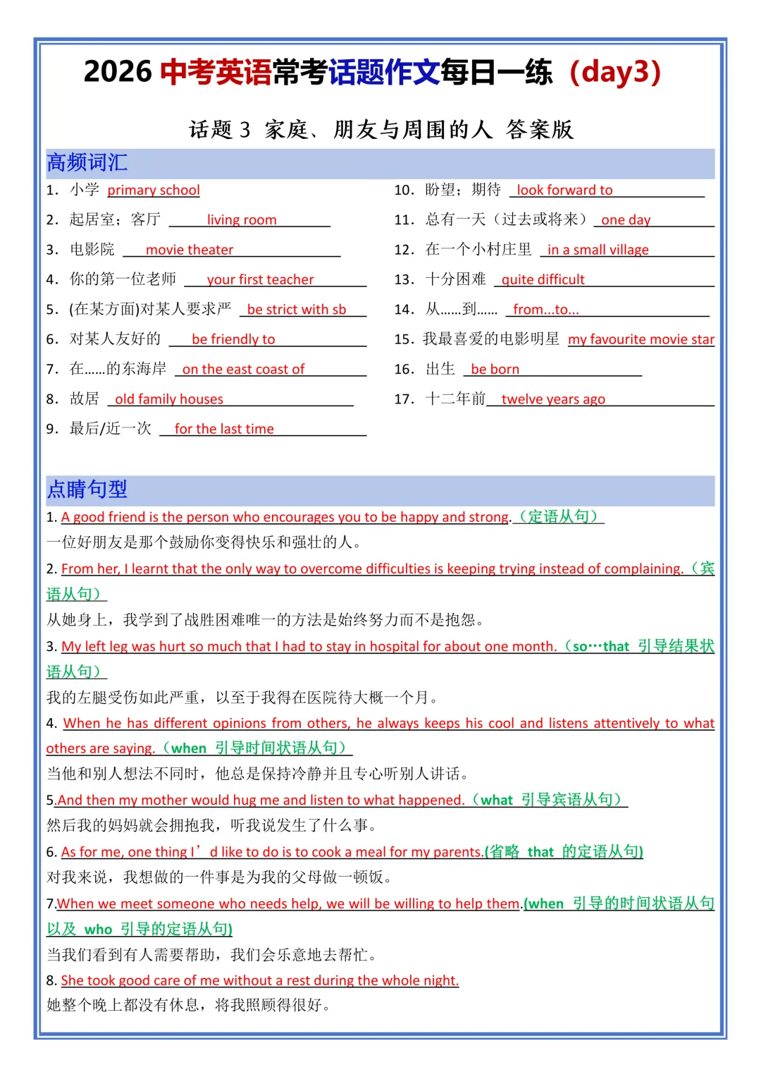 2026年中考英语常考话题作文每日一练(18天),建议家长打印,学霸人手一份 第9张