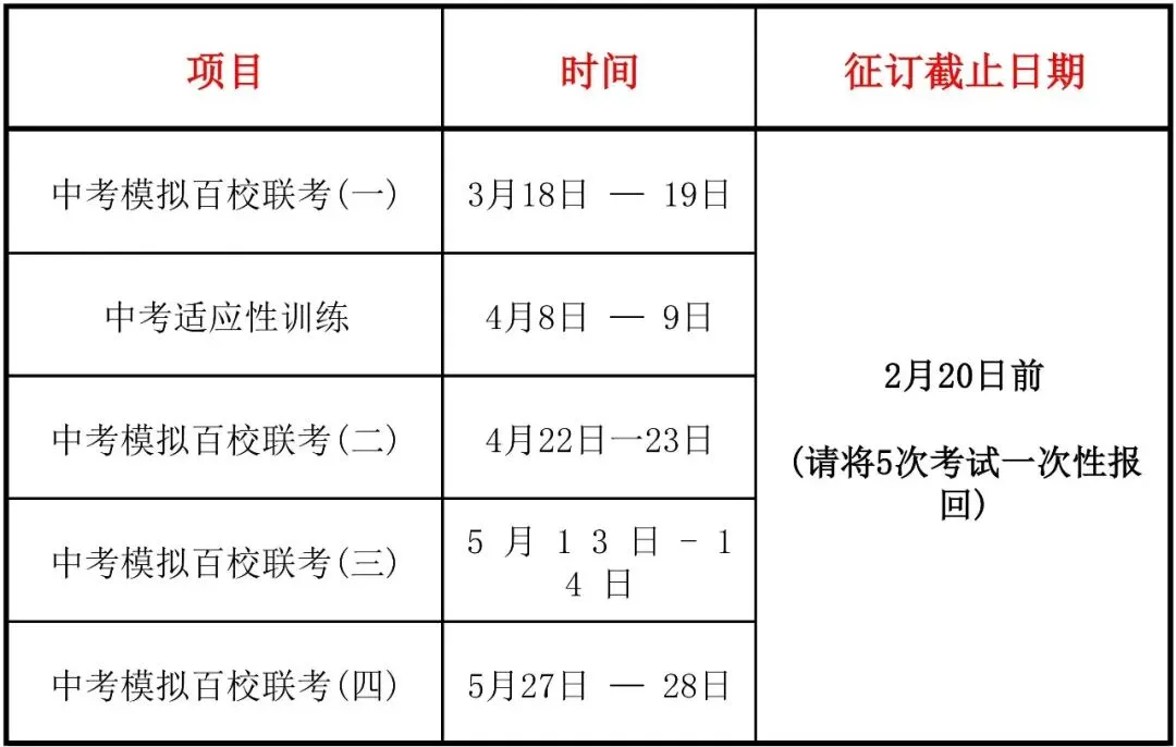 2026届初三模拟考试时间安排 第1张