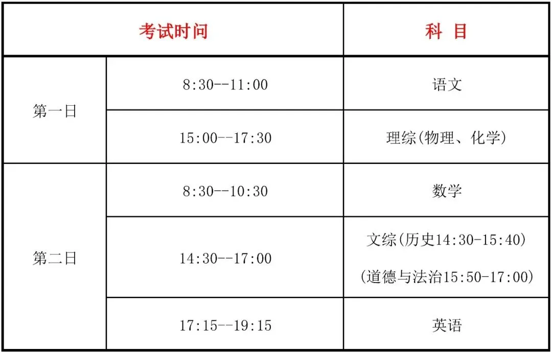 2026届初三模拟考试时间安排 第2张
