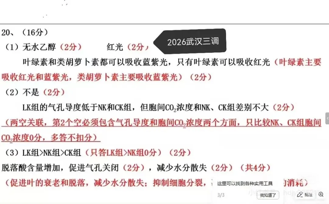 武汉三调试卷+答题卡+评分标准 第13张