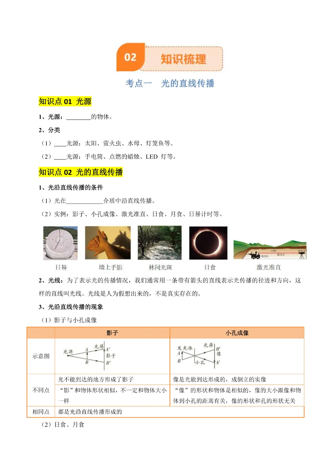 【九年级下册物理】中考专项物理《专题02 光现象》知识梳理+易错专项|完整高清电子版可打印 第3张
