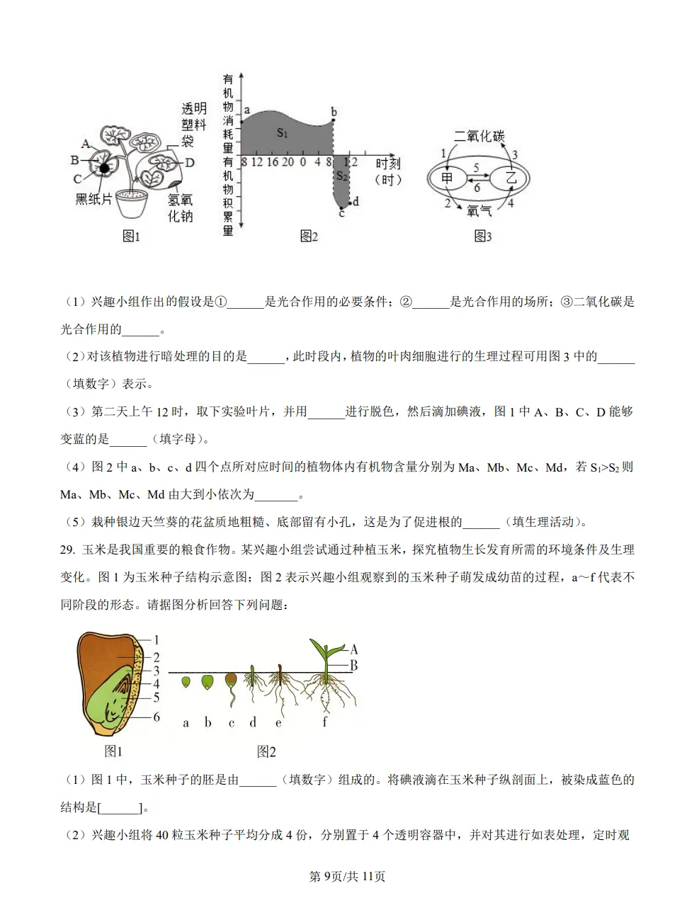 山东2025济南中考生物真题 | 2025年山东省济南市中考生物真题| 高清版,带答案 第9张