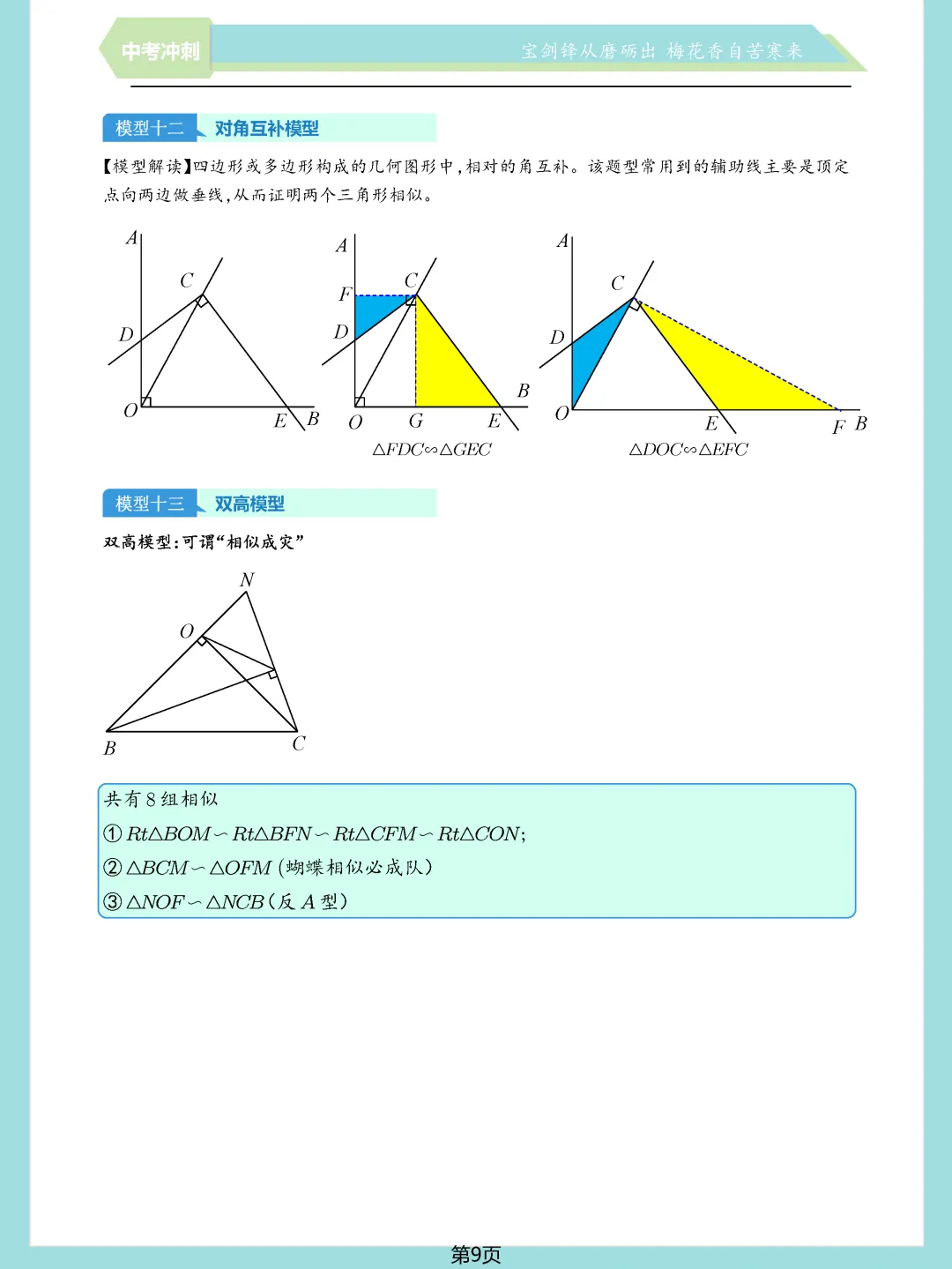 中考数学常考压轴题—相似三角形17个模块精讲精练 第9张