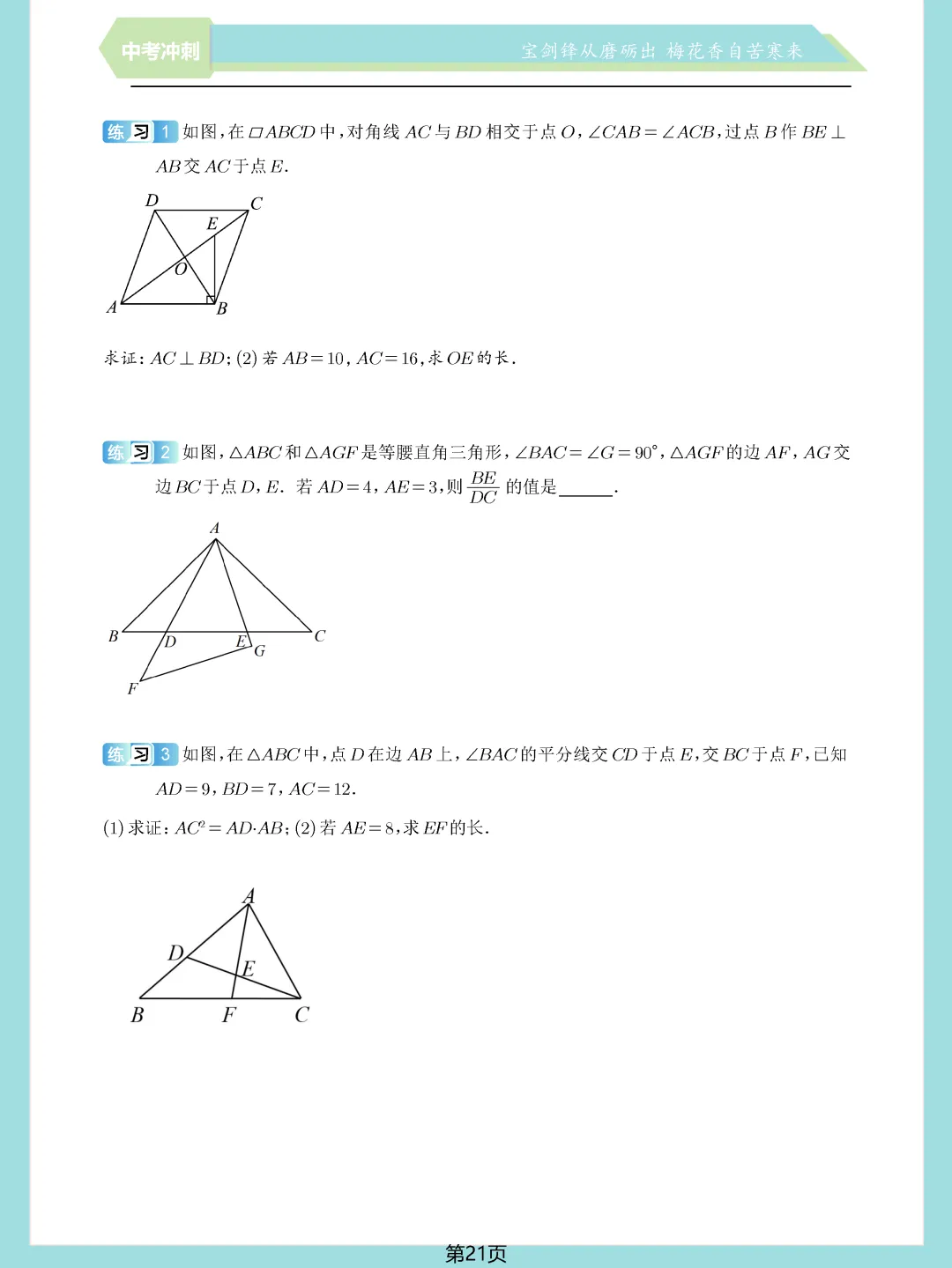 中考数学常考压轴题—相似三角形17个模块精讲精练 第21张
