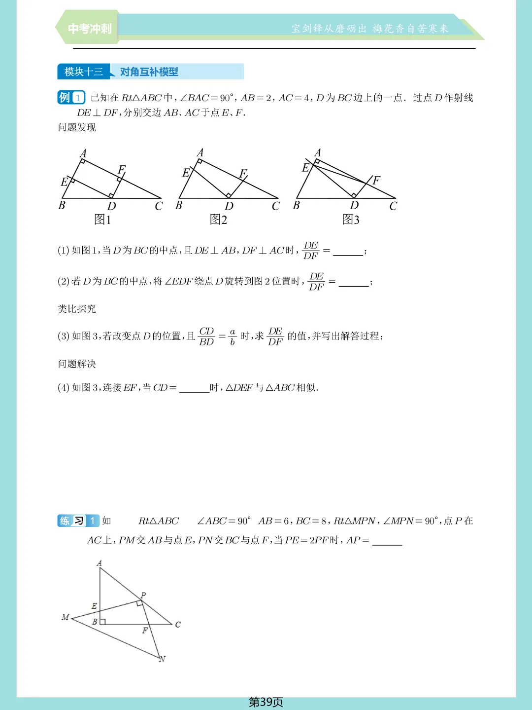 中考数学常考压轴题—相似三角形17个模块精讲精练 第39张