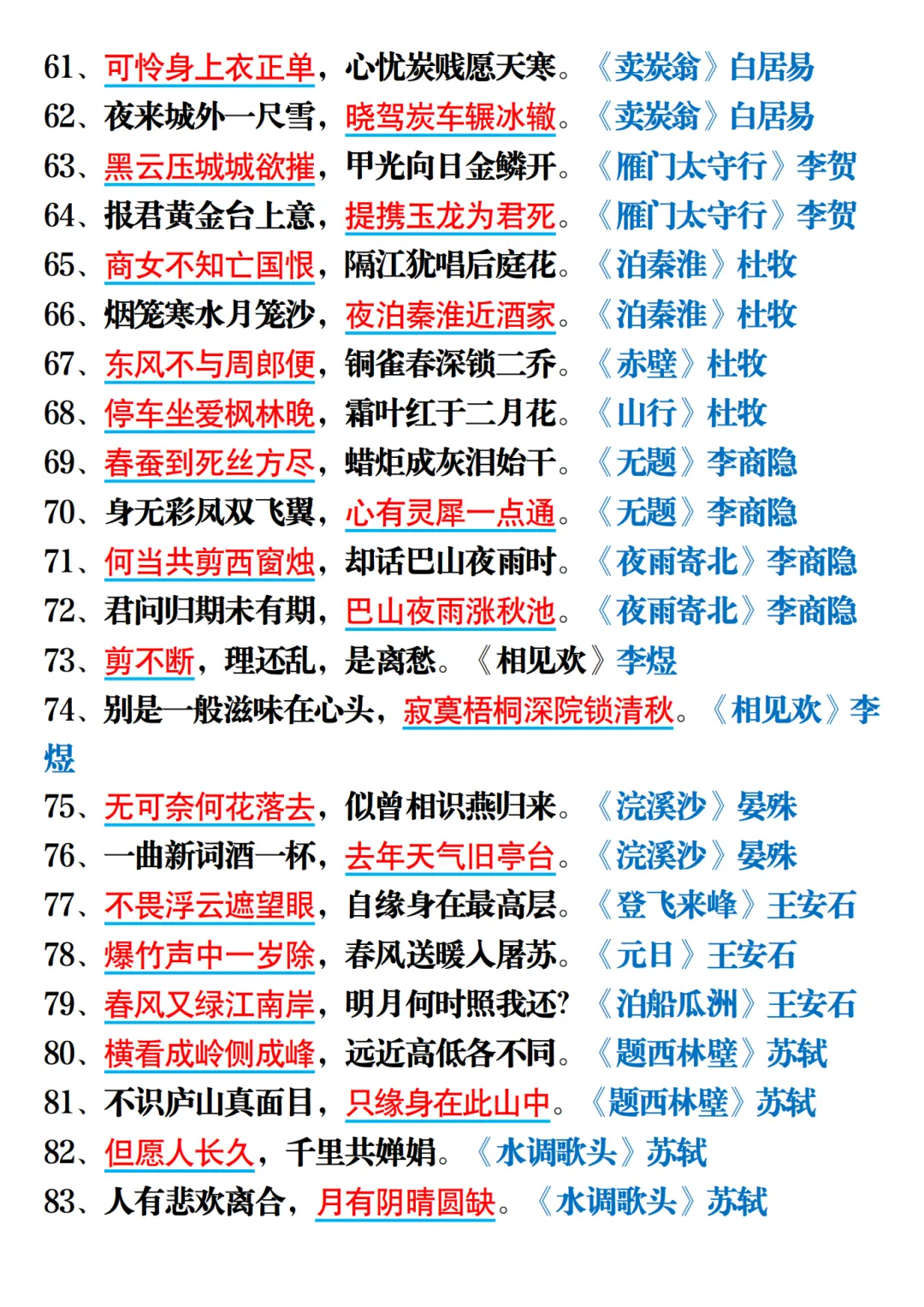 26中考语文常考名句默写118道 第4张