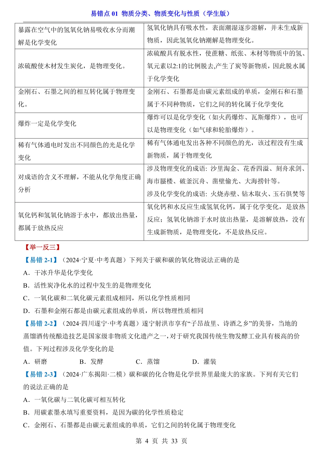 中考专项化学易错点|避错 + 真题! 第4张 中考专项化学易错点|避错 + 真题! 第4张