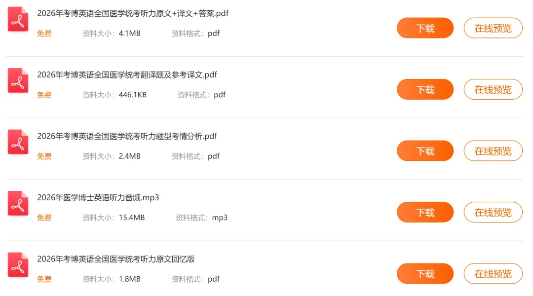 【真题汇总】2026医学考博英语听力真题+译文+答案+解析(电子版可下载) 第1张