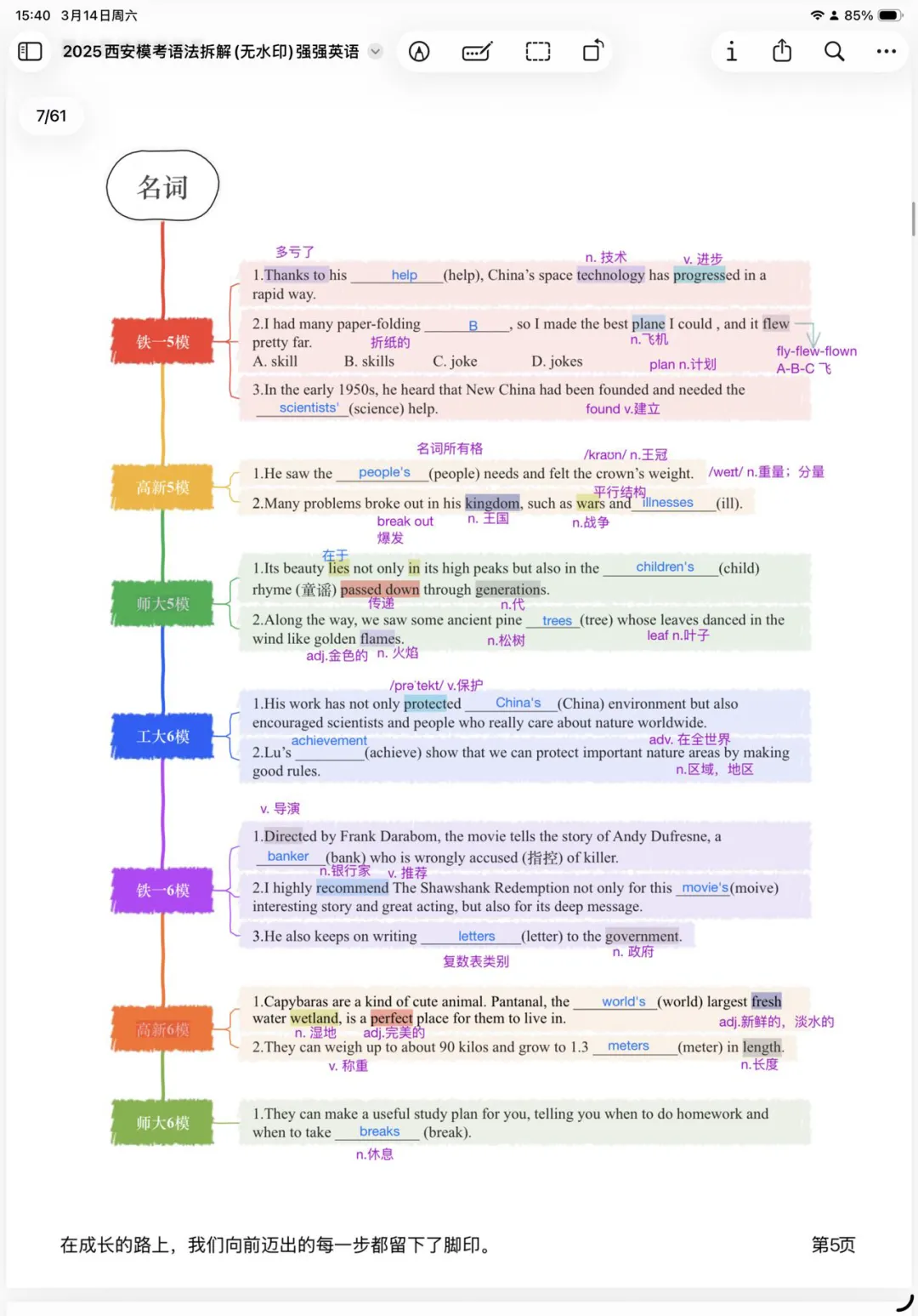 2025西安名校模拟考语法(适用2026届)名词笔记版 第3张