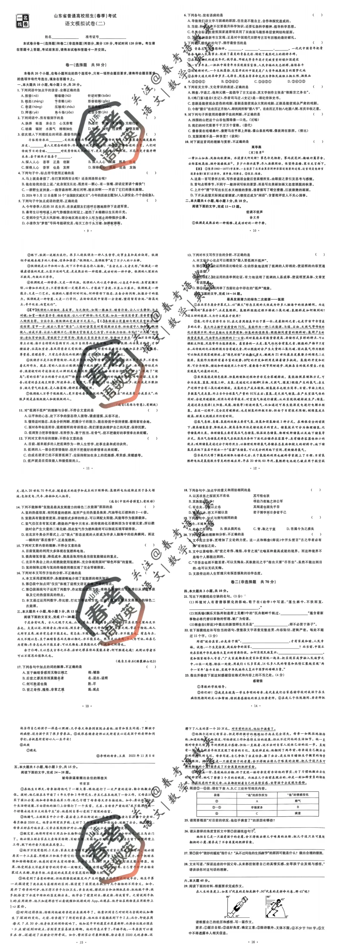 专为春考整理|语文全套试卷可打印(二) 第3张