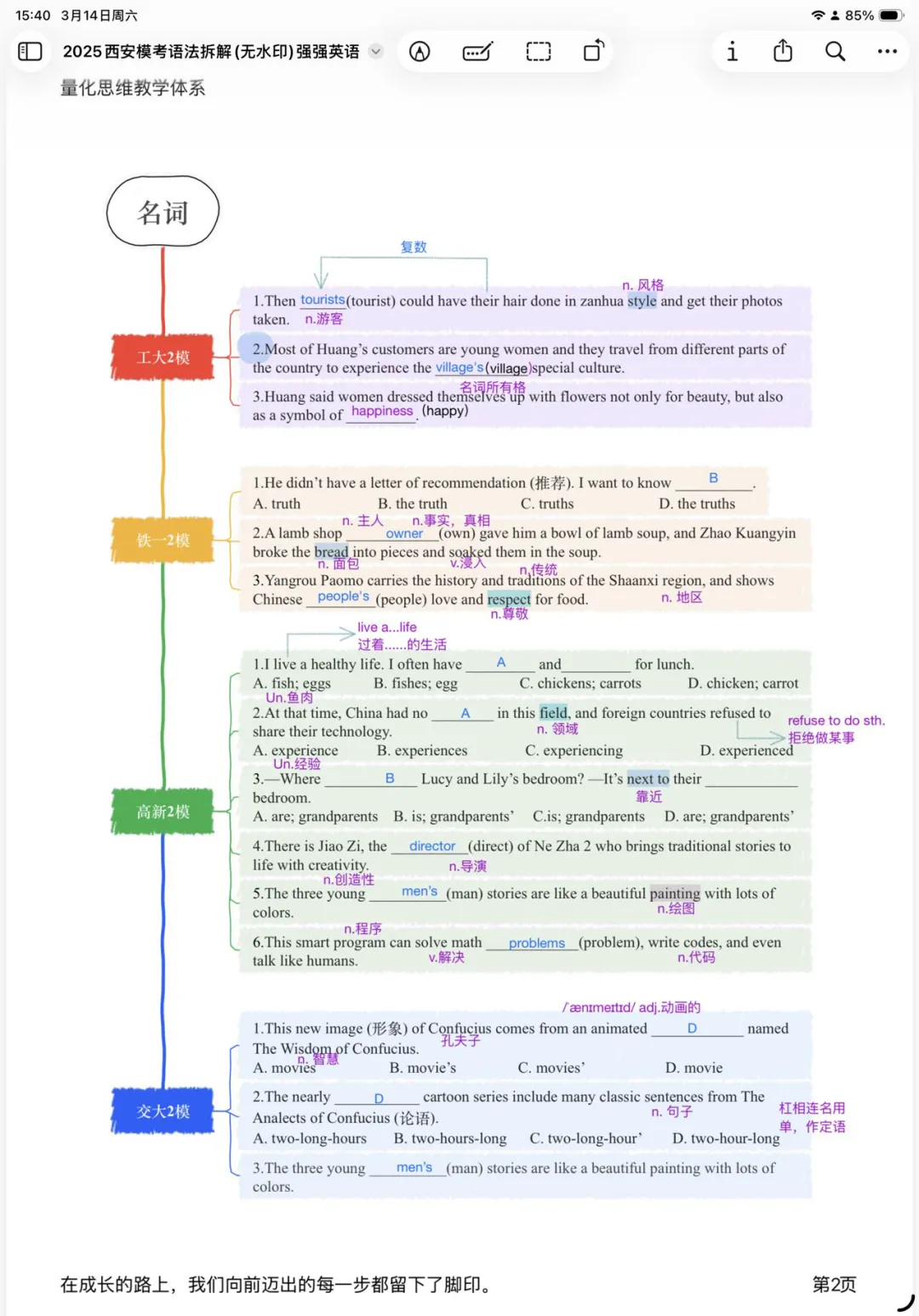 2025西安名校模拟考语法(适用2026届)名词笔记版 第6张