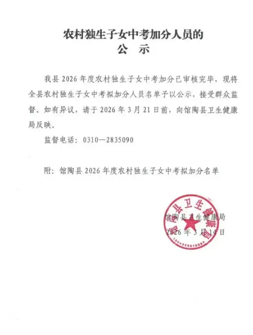 馆陶2026年44人中考加分被“公示” 第3张
