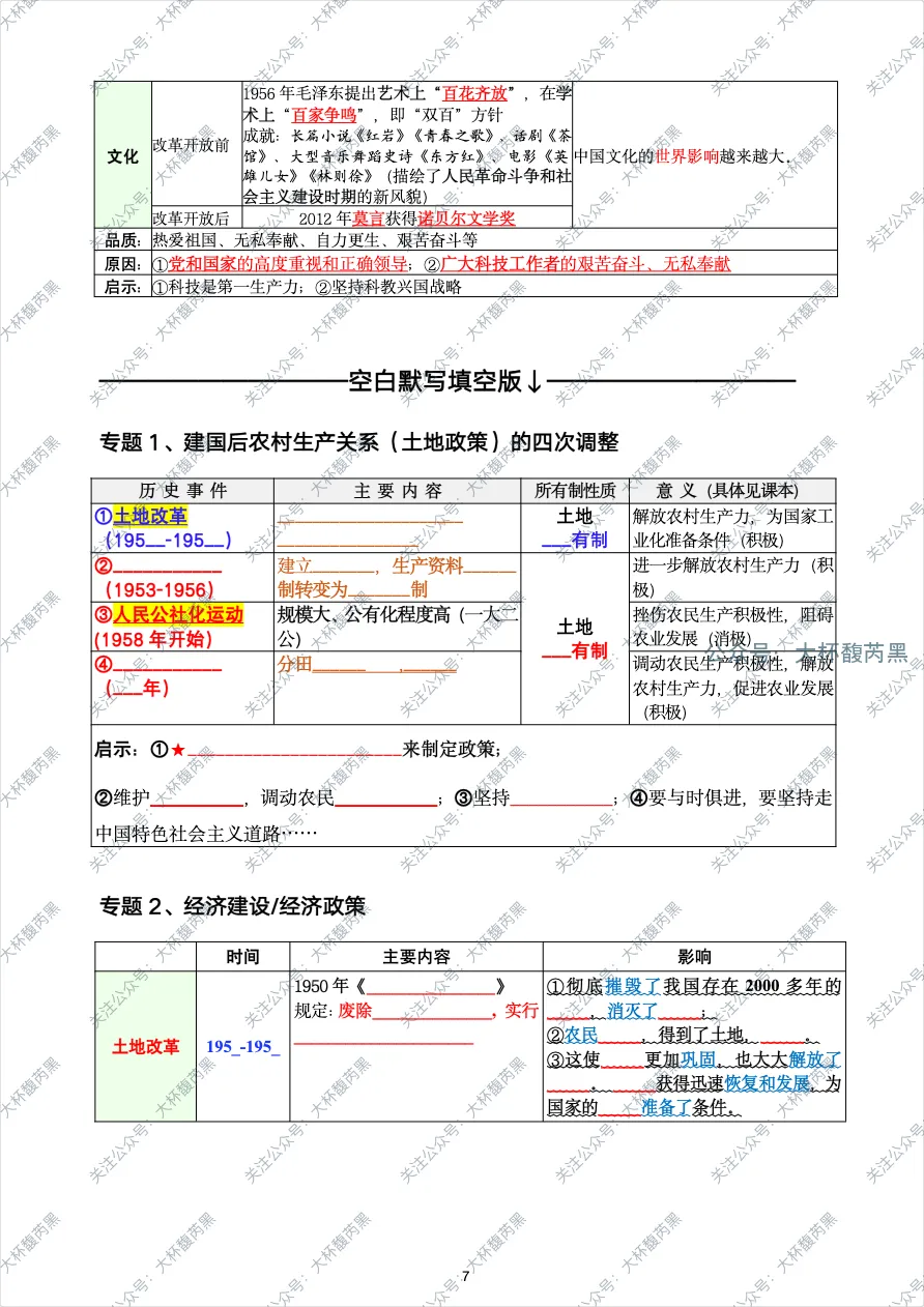 26中考复习|八下历史专题式提纲整理PDF 八大常考专题填空+答案! 第6张