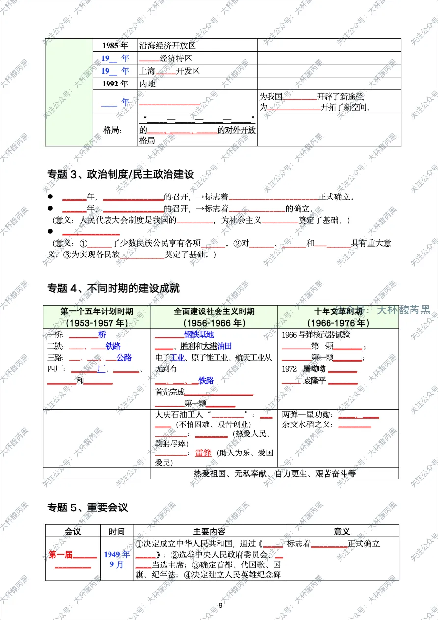 26中考复习|八下历史专题式提纲整理PDF 八大常考专题填空+答案! 第8张