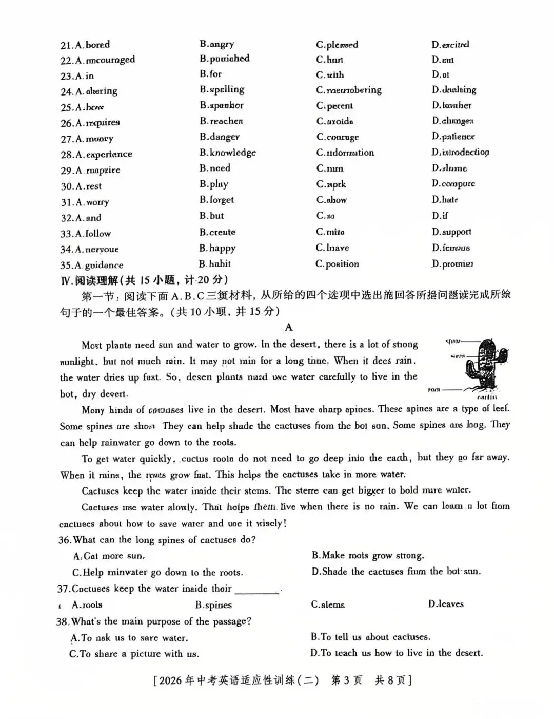 26年中考英语适应性训练(二)原卷及解析 第3张