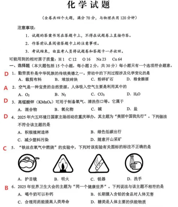2025年安徽省中考真题【化学】试卷真题+答案解析总汇完整版(PDF历年真题) 第94张
