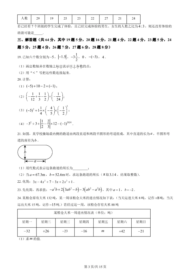 2024北京陈经纶中学初一上册期中数学试卷(有答案)【可下载】 第3张