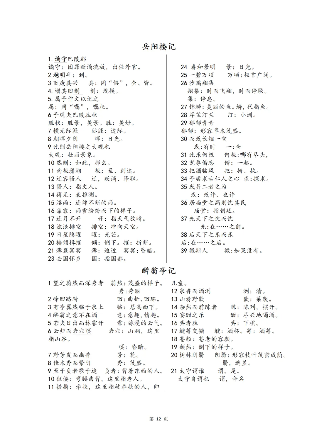 中考复习语文七八九年级文言文重点字词背诵清单 第12张