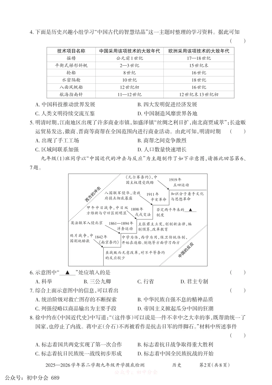 2026.3九年级中考摸底检测试卷及答案(全科含听力) 第52张