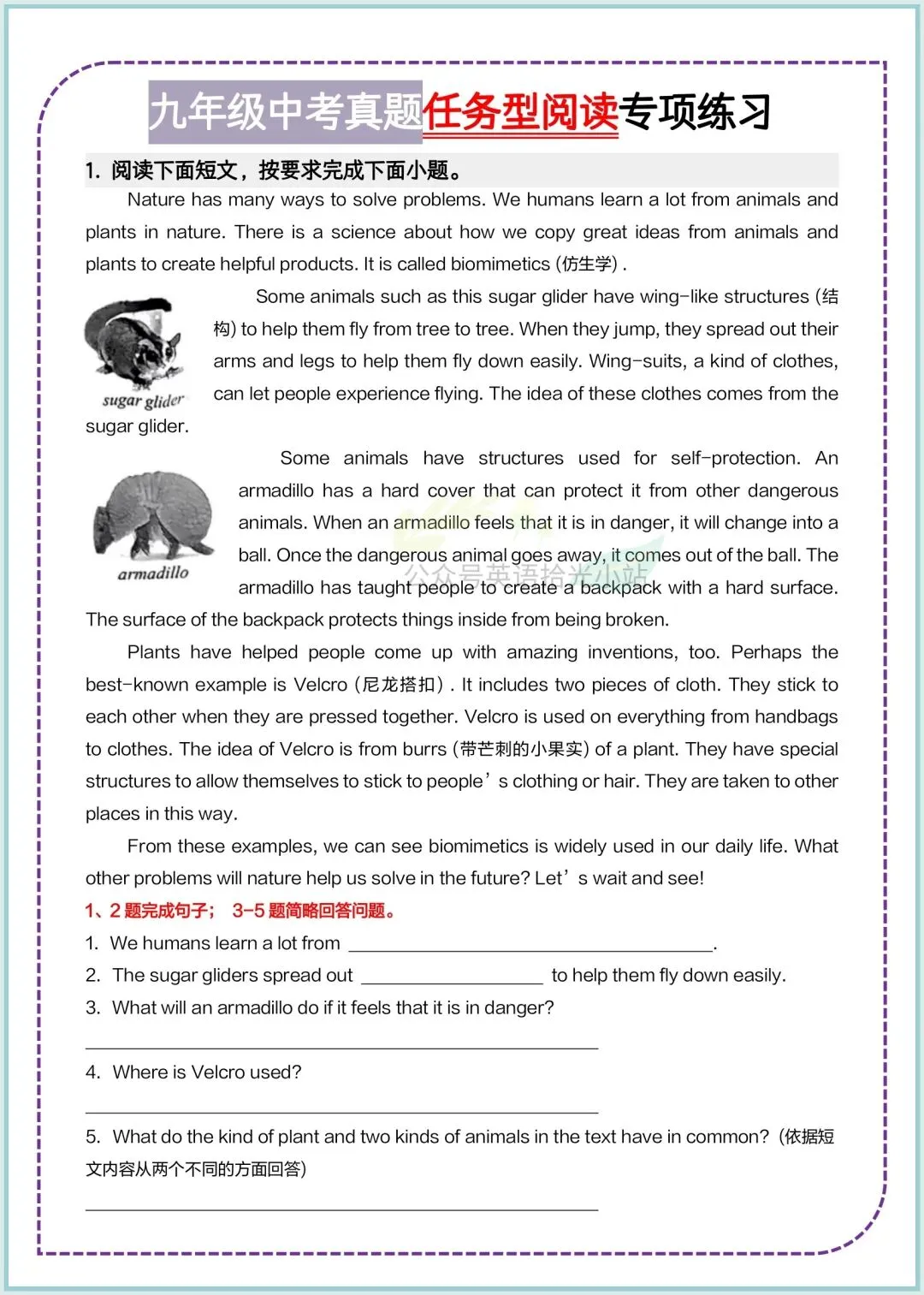 2026年中考英语真题任务型阅读理解专项练习+解析、电子版可下载打印 第3张