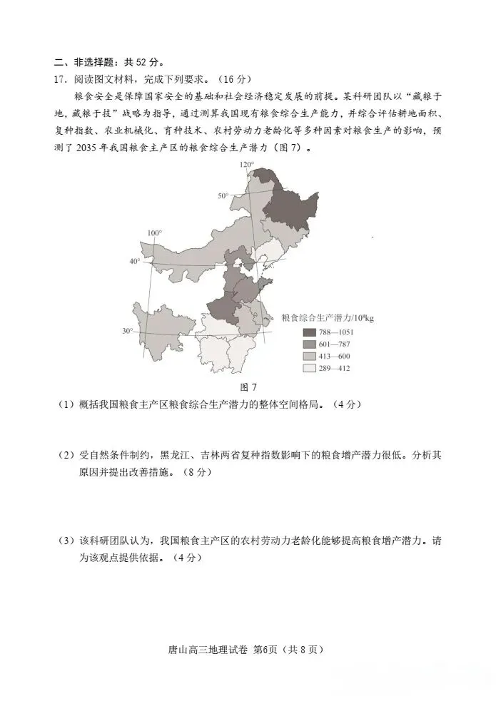 河北省唐山市2026届高三年级第一次模拟考试 第6张