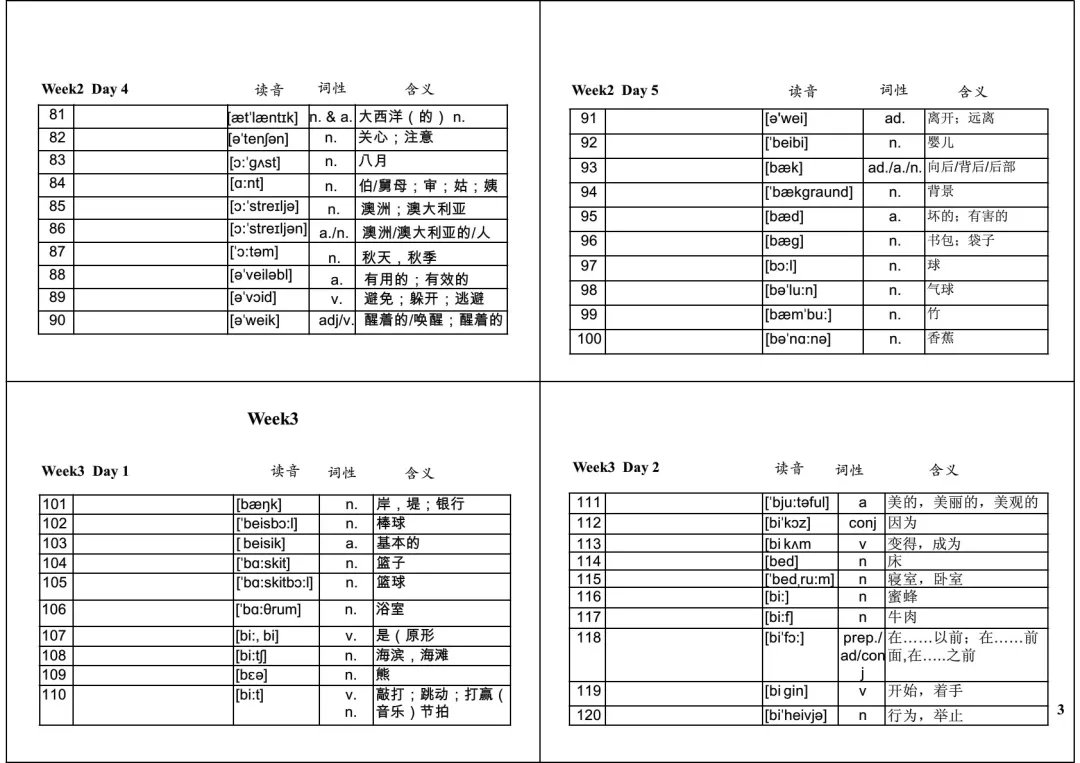 中考英语必背1600词32周默写表 第3张