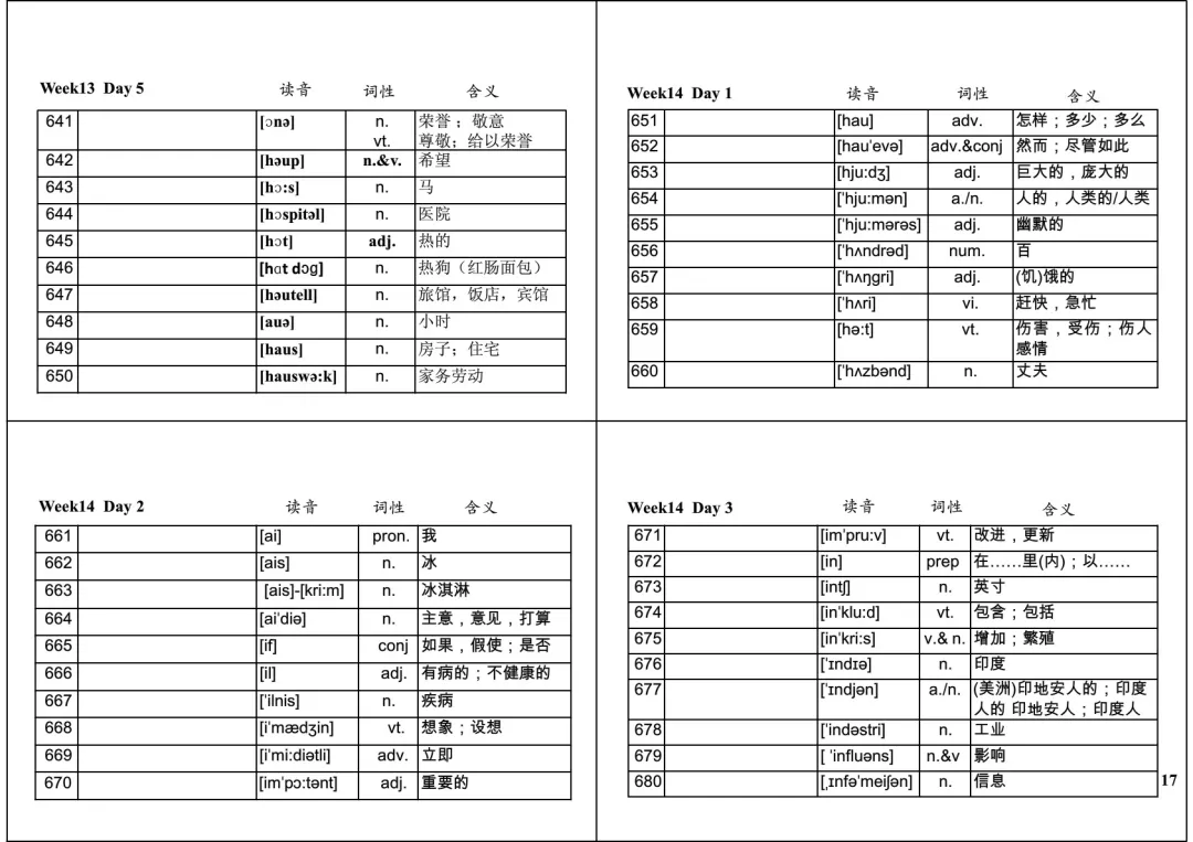 中考英语必背1600词32周默写表 第17张