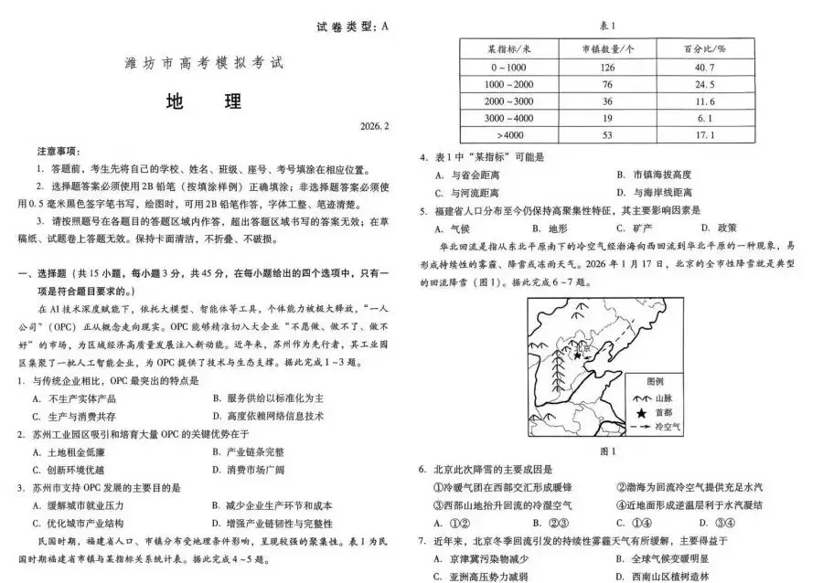 【潍坊一模】潍坊市2026年高考模拟考试及参考答案 第6张