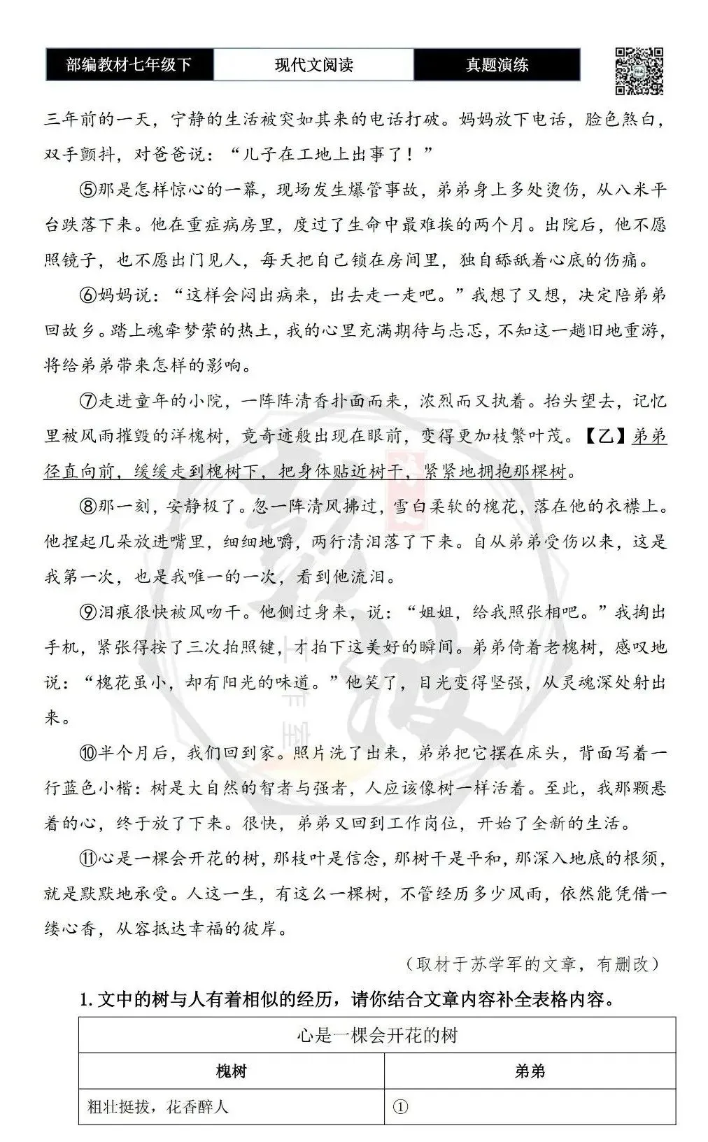 【现代文阅读-真题演练】七年级下-21-心是一棵会开花的树-思维导图+试题精析 第6张 【现代文阅读-真题演练】七年级下-21-心是一棵会开花的树-思维导图+试题精析 第6张