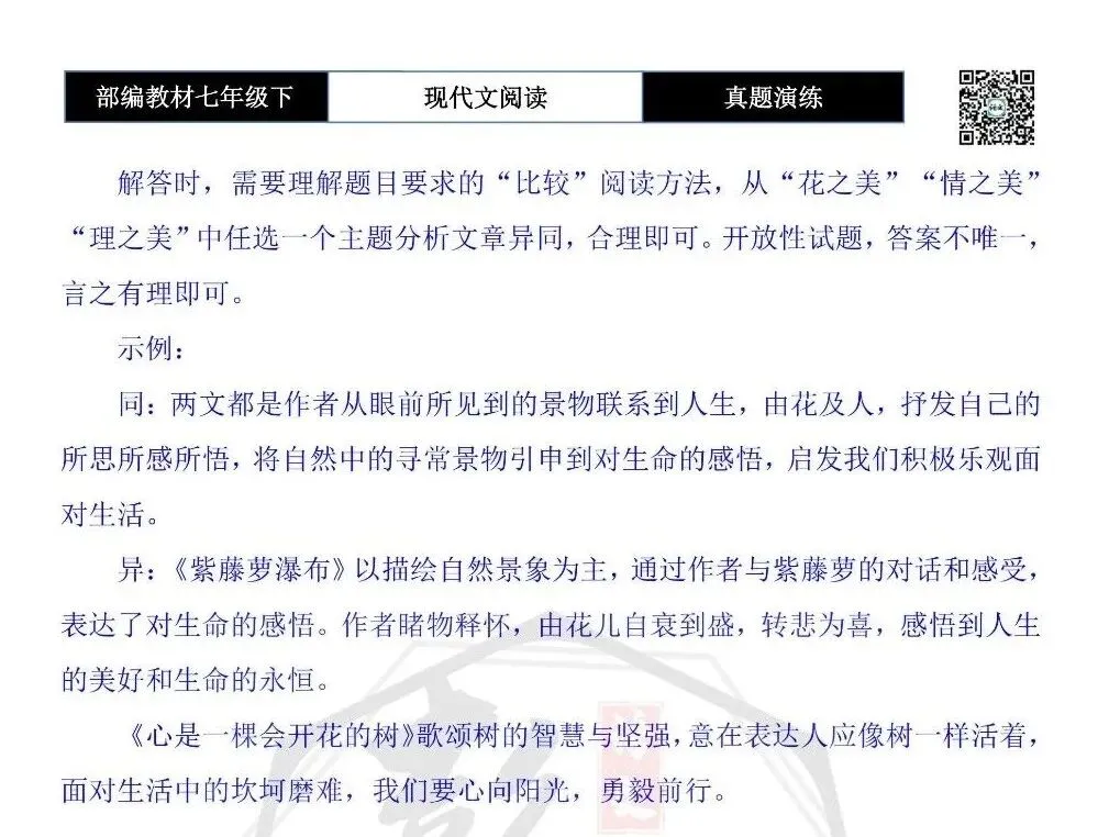 【现代文阅读-真题演练】七年级下-21-心是一棵会开花的树-思维导图+试题精析 第10张 【现代文阅读-真题演练】七年级下-21-心是一棵会开花的树-思维导图+试题精析 第10张