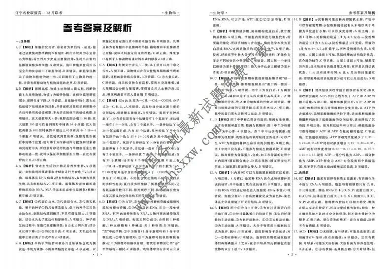 《高中试卷》辽宁省名校联盟2025-2026学年高一上学期12月联合考试生物试卷(含答案) 第6张