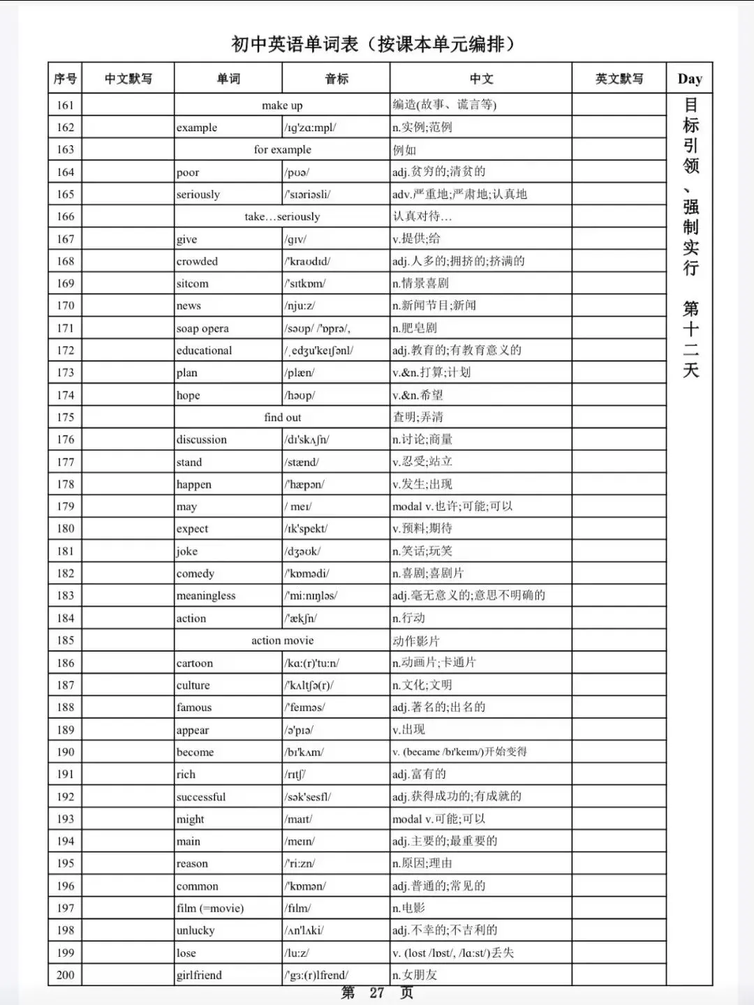 初三中考复习之单词自测 第1张