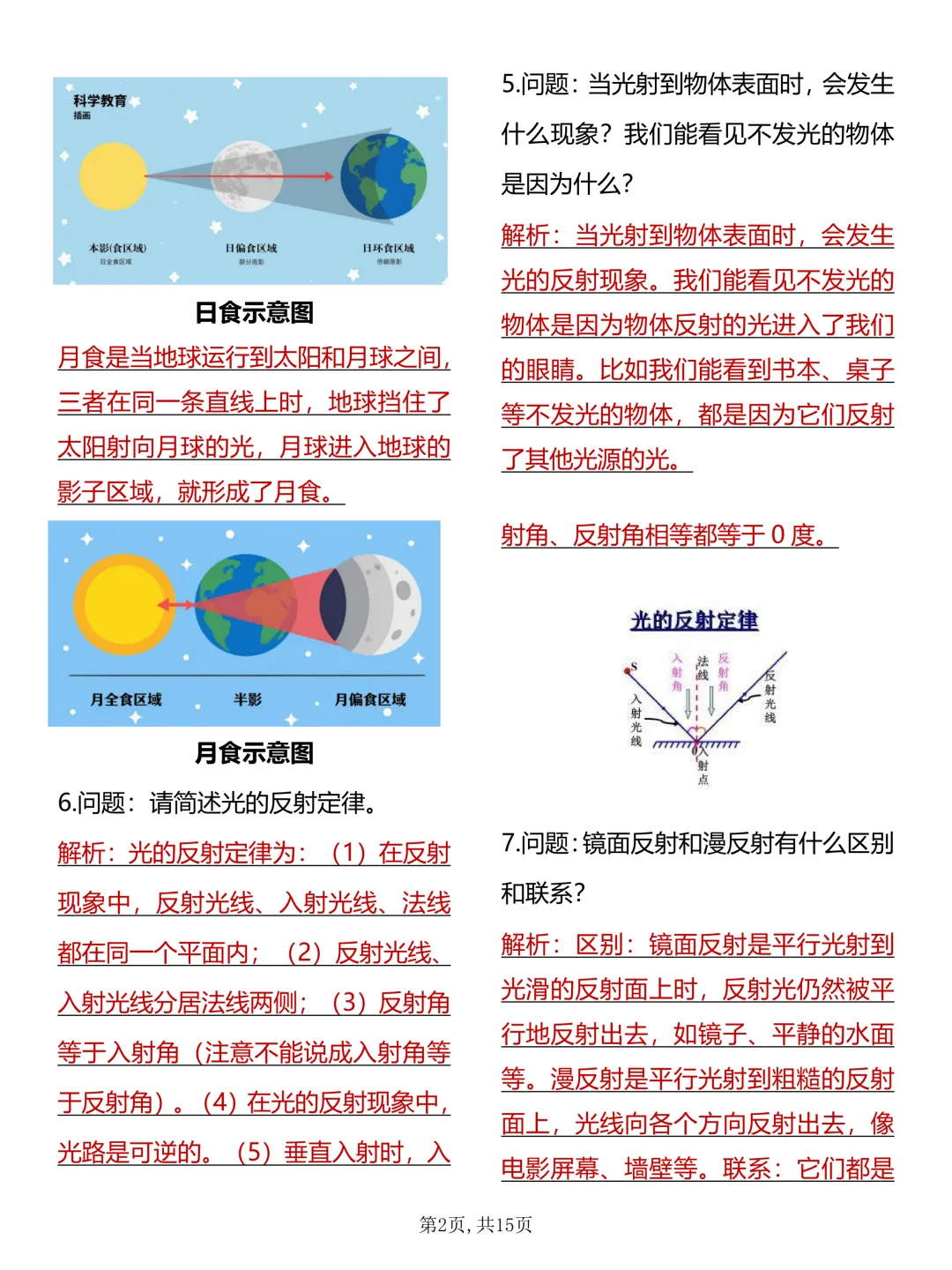中考必背【初中物理光现象60道简答题及解析】,可打印 快收藏 第2张