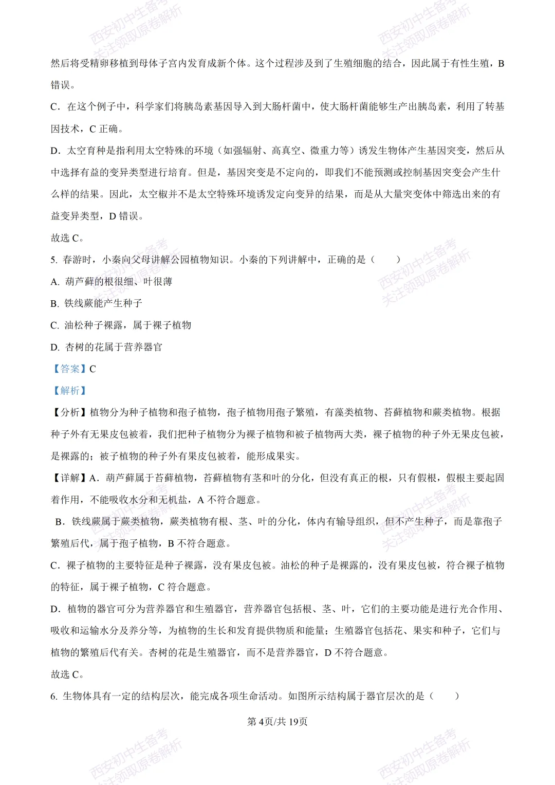 生物复习真题!西安2025中考模拟【高新一中】八年级四模考试,生物试题,试卷+完整版答案,免费下载! 第19张