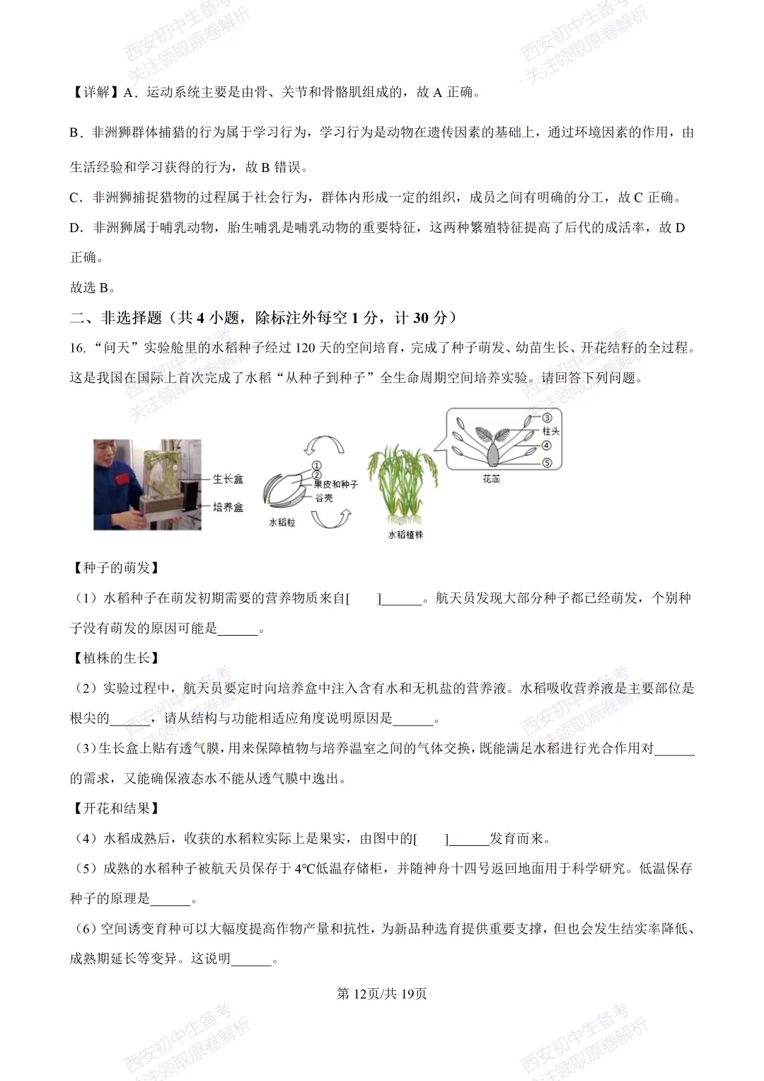 生物复习真题!西安2025中考模拟【高新一中】八年级四模考试,生物试题,试卷+完整版答案,免费下载! 第27张