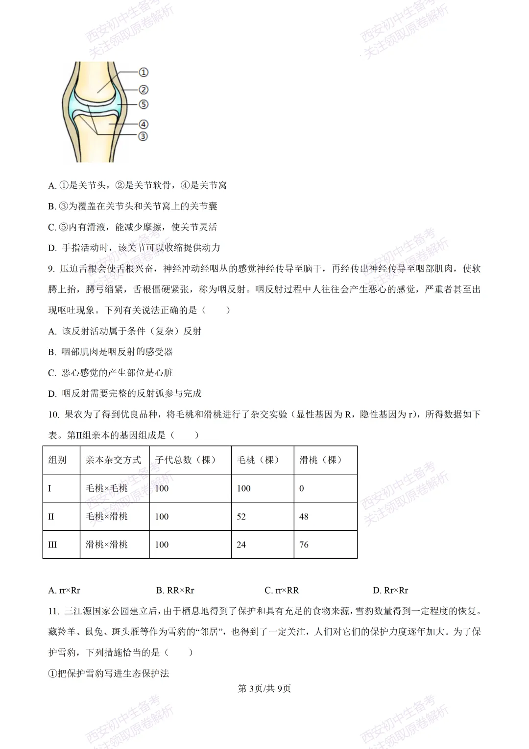 生物复习真题!西安2025中考模拟【莲湖区】八年级三模考试,生物试题,试卷+完整版答案,免费下载! 第9张