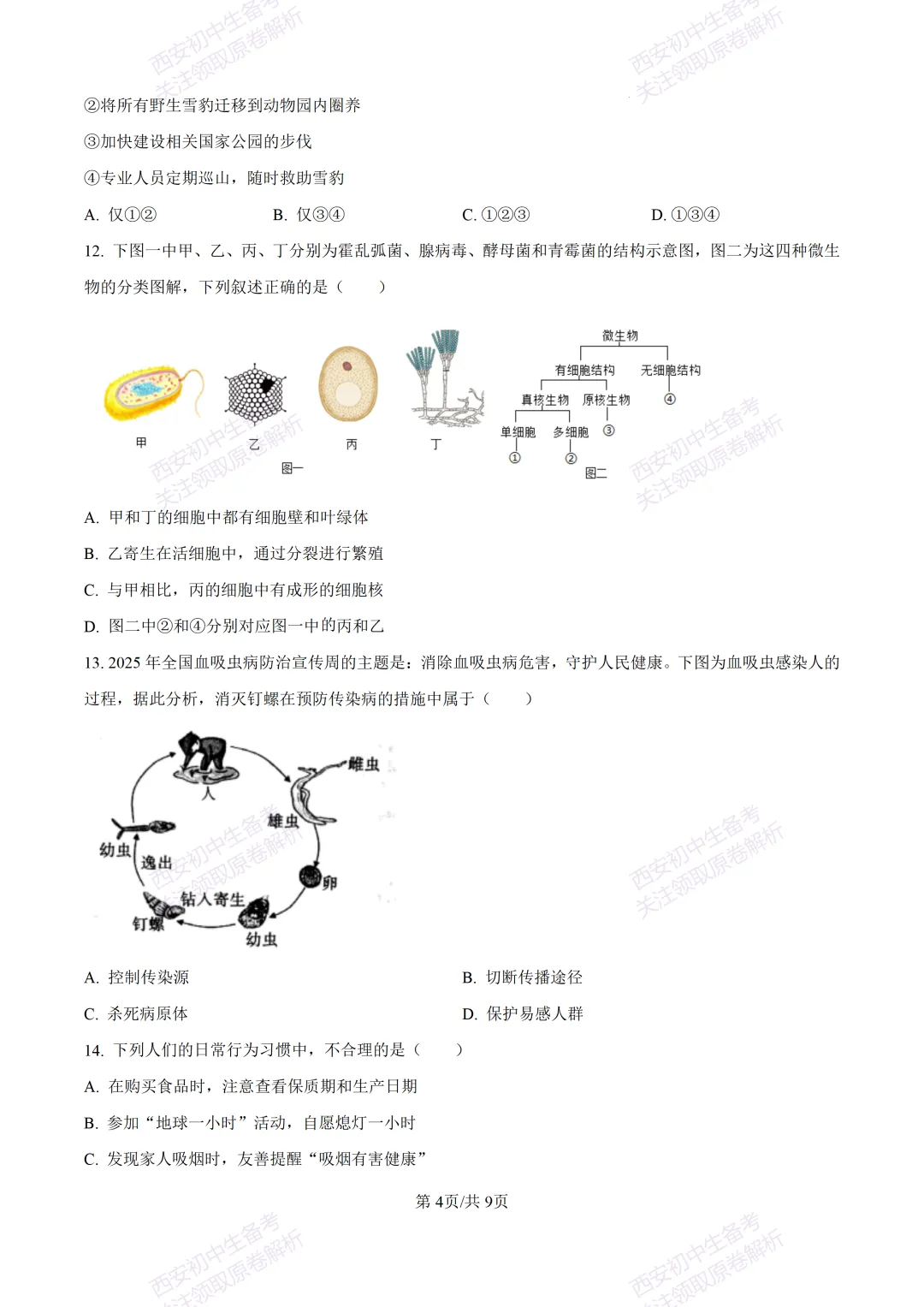 生物复习真题!西安2025中考模拟【莲湖区】八年级三模考试,生物试题,试卷+完整版答案,免费下载! 第10张