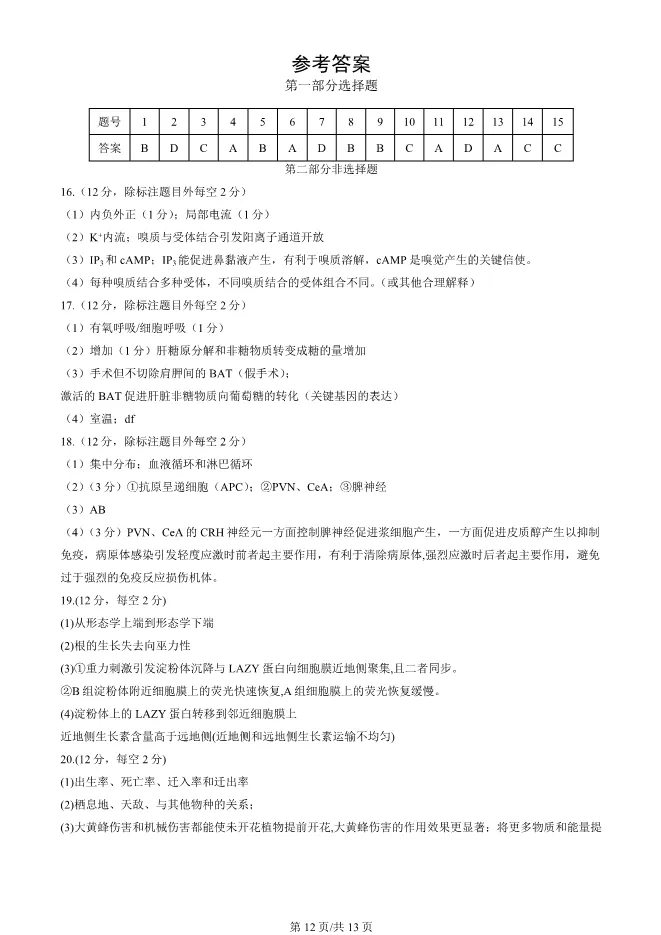 2024北京朝阳高二上册期末生物试卷(有答案)【可下载】 第12张