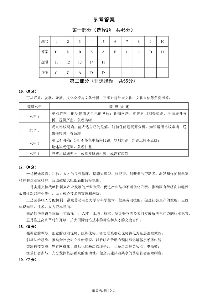 2024北京朝阳高三上册期末政治试卷(有答案)【可下载】 第8张