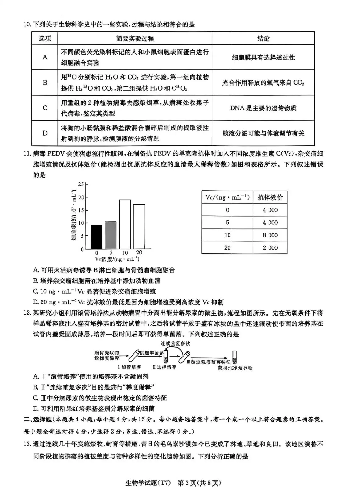 湖南师大附中2026届高三月考试卷七生物 第3张
