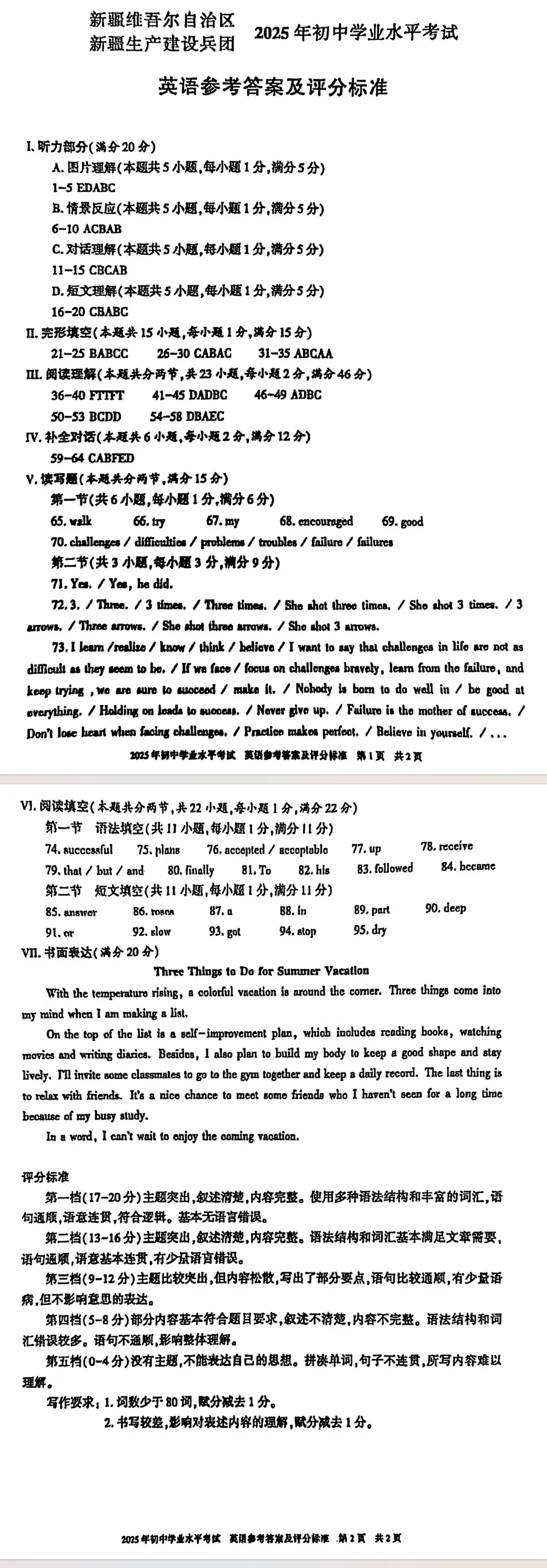 2025年新疆中考英语真题试卷 第2张