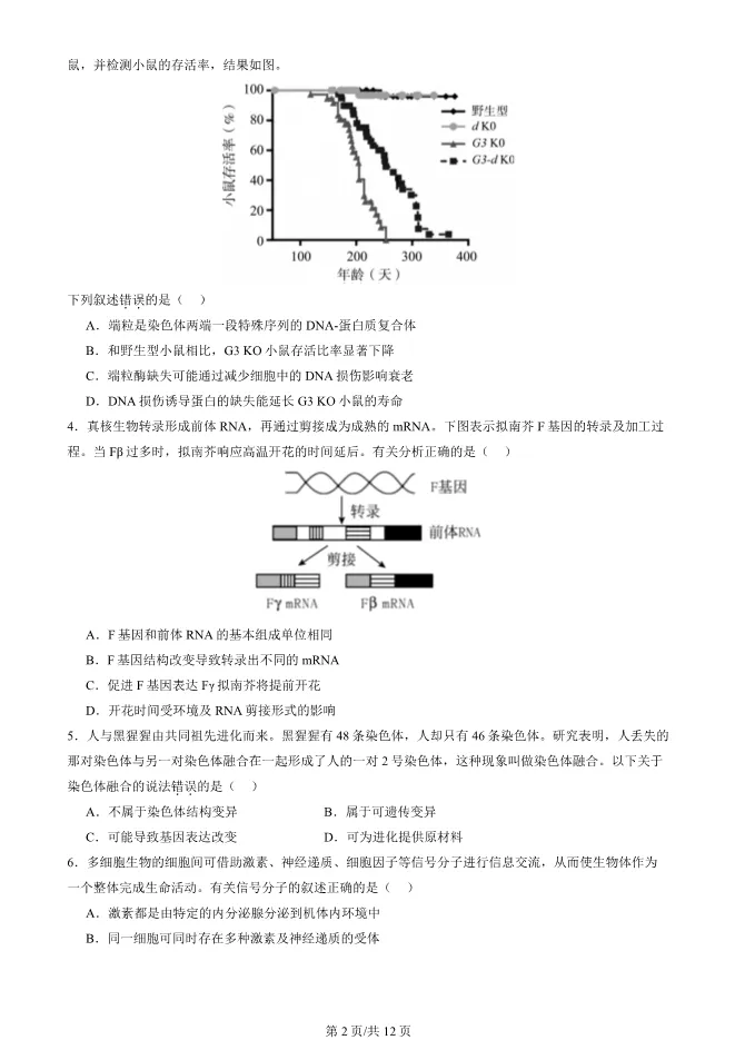 2024北京朝阳高三上册期末生物试卷(有答案)【可下载】 第2张