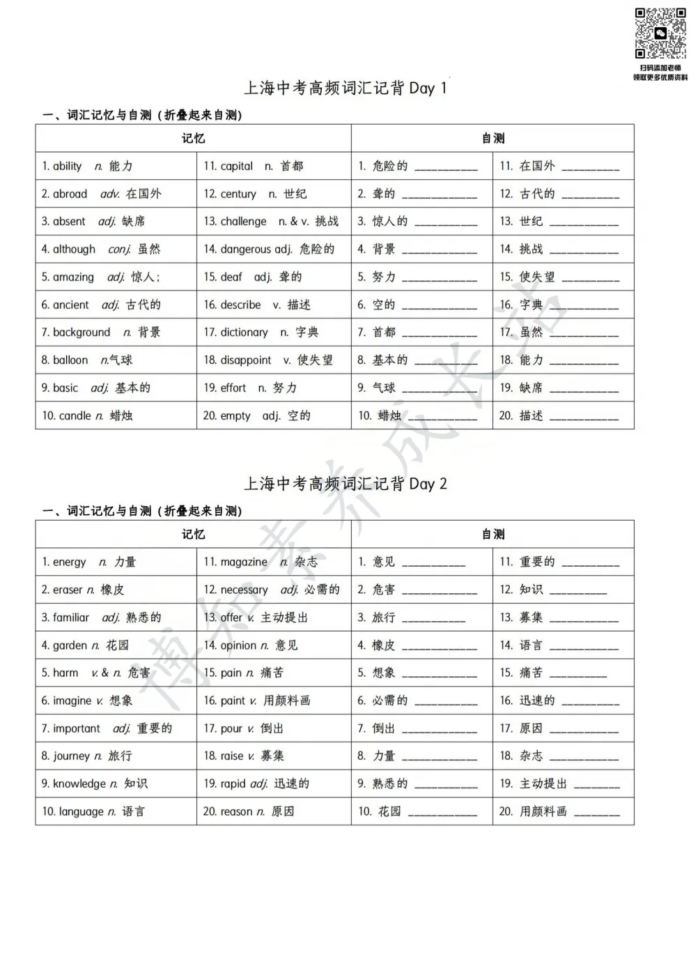 24天打卡通关|上海中考英语高频词汇天背诵+自测清单,基础分全拿 第5张