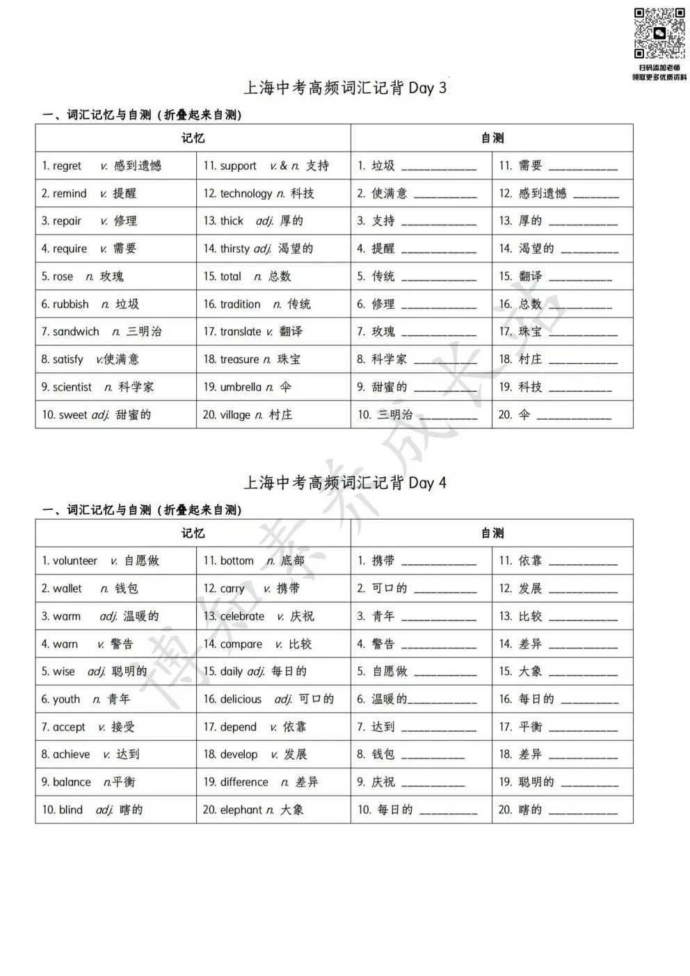 24天打卡通关|上海中考英语高频词汇天背诵+自测清单,基础分全拿 第6张